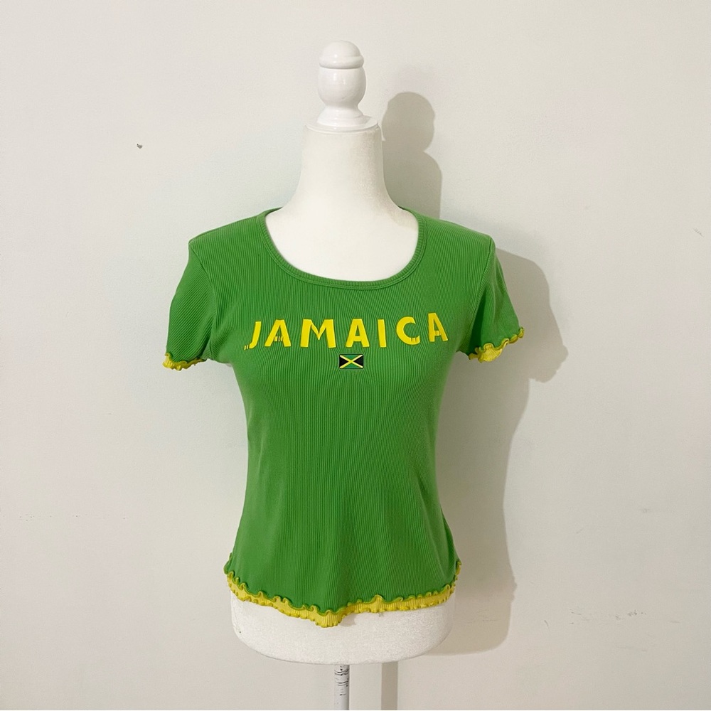 vintage jamaica lettuce hem layered ruched baby tee